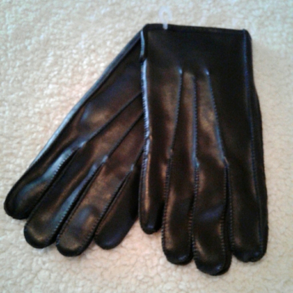 🌺 NEW Mens Black Faux Leather (Vinyl) Gloves